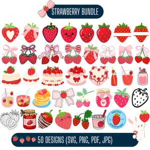 Strawberry SVG Bundle: Clipart, Cut Files for Cricut (Digital Download