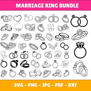 結婚指輪のSVGベクターファイルバンドル、新郎と新婦のダイヤモンドリングSVG、指輪のシルエットSVGファイル、Cricutデジタルダウンロード用