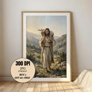 De Goede Herder Jezus Schilderij, Jezus met Lam Olieverf, Christelijke Kinderkamer Deko, Katholiek LDS Cadeau, Digitale Download