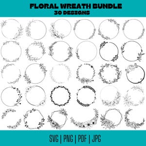 Lot SVG Couronne Florale,Lot PNG Couronnes de Mariage,SVG Couronne Florale,eps Monogramme Couronne, Cadre Circulaire,Cadre Floral de Mariage