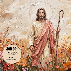 Christian Wall Art Printable Set | Modern Jesus Digital Wall Art | Impasto Oil Digital Painting | Religious Artwork | Digital Download