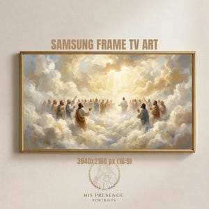 Jesús en la Ascensión Arte para Samsung Frame TV, Cristo en el Cielo, Paisaje de Nubes Celestiales, Samsung Frame TV Digital Download