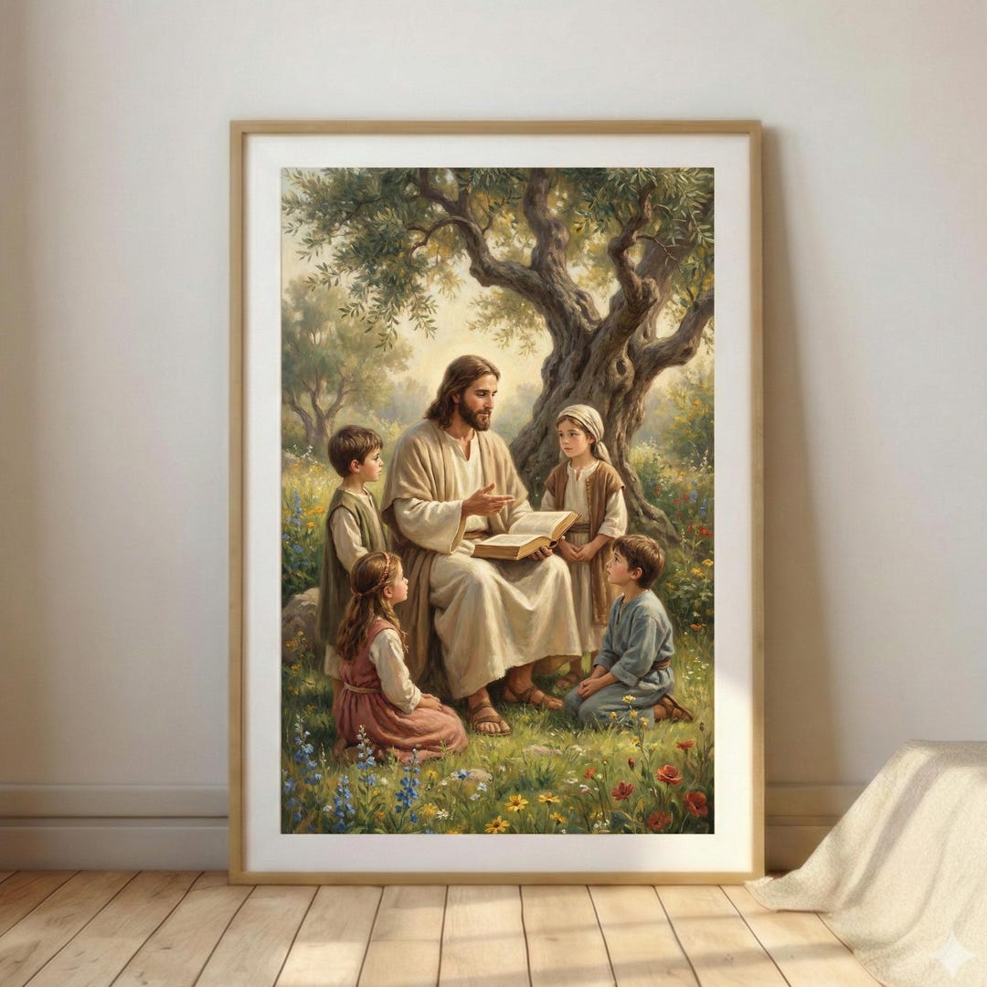 Jesus With Children Printable Christian Wall Art – Faith Based Nursery ...
