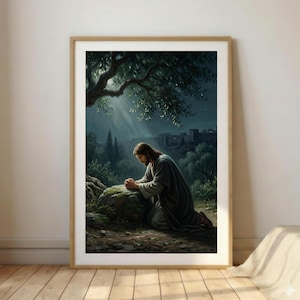 Jesus in Gethsemane, Betender Christus Kunst, Spirituelle Wandkunst, Moody Devotional, LDS Deko, Digitaler Download PDF