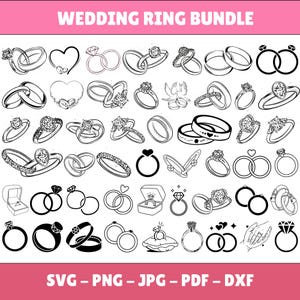 結婚指輪のSVGバンドル、婚約指輪のSVGベクターファイル、新郎と新婦のベクター、ダイヤモンドリングのSVG、結婚式のSVG、結婚のSVG、シルエット