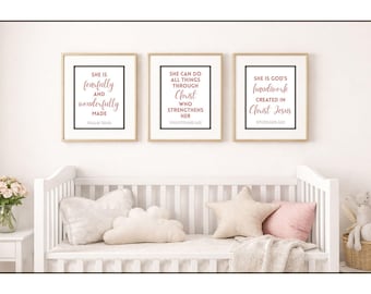 Nursery Bible Verse Wall Art, Set of 3 Scripture Printables (Digital Download)