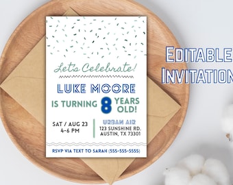 Confetti Birthday Party Invitation Template, Editable (Digital Download)