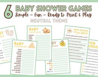 Printable Baby Shower Games Bundle, Minimalist Neutral Theme (Digital Download)