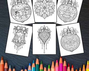 Printable Christmas Ornament Coloring Pages - Ten Unique Pages (Digital Download)