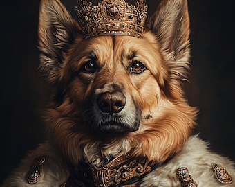 Spersonalizowany portret królewskiego zwierzaka w stylu renesansowym, spersonalizowana sztuka przedstawiająca psa lub kota (do pobrania w wersji cyfrowej)