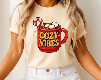 Cozy Vibes Christmas PNG, Hot Cocoa Sublimation Design, Holiday Design, Retro Christmas Png, Funny Christmas Sublimation, Preppy Png