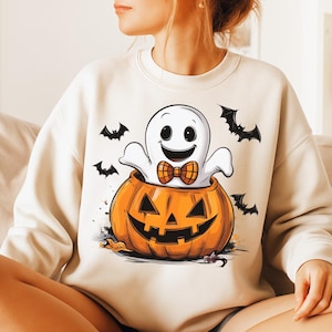 Cute Ghost Pumpkin PNG, Halloween Ghost Clipart, Jack O Lantern Ghost PNG, Fall Ghost Sublimation, Spooky Cute Halloween PNG