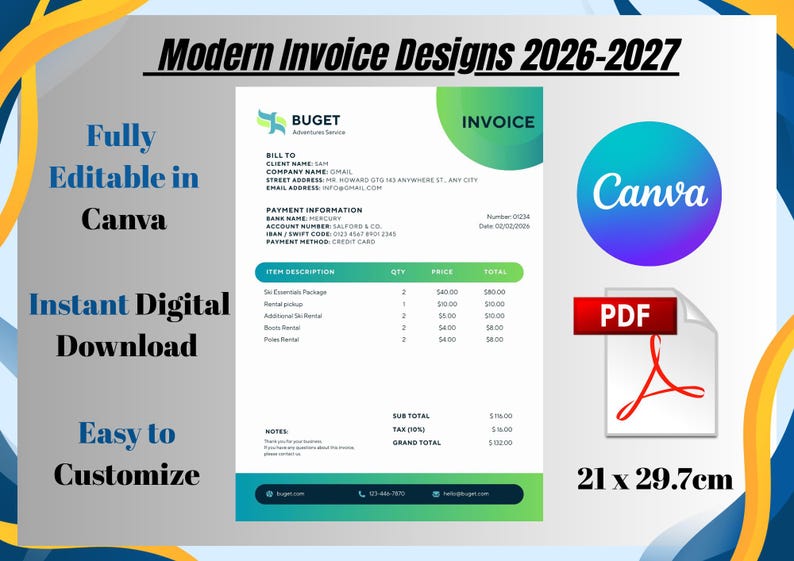 Editable Invoice Template, PDF File, Modern Small Business Invoice ...