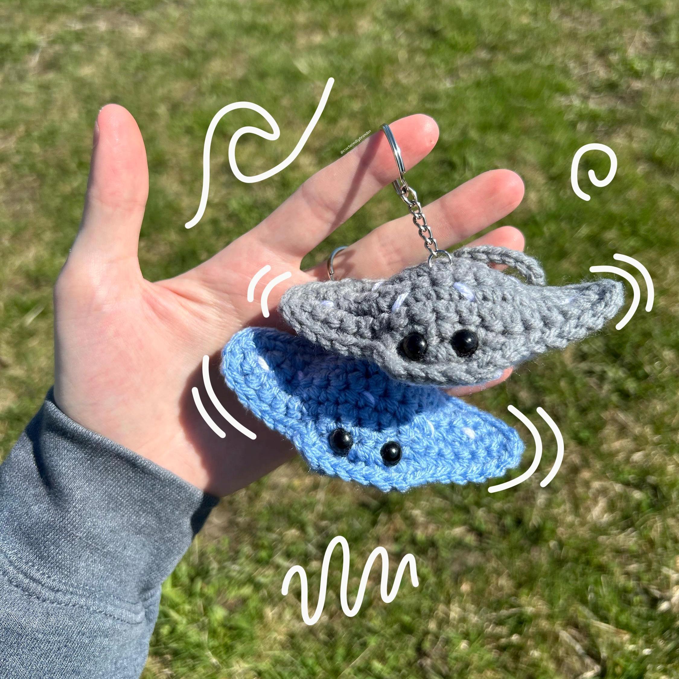 Crochet Stingray Keychain: Handmade Acrylic Yarn Mini Plush - Etsy