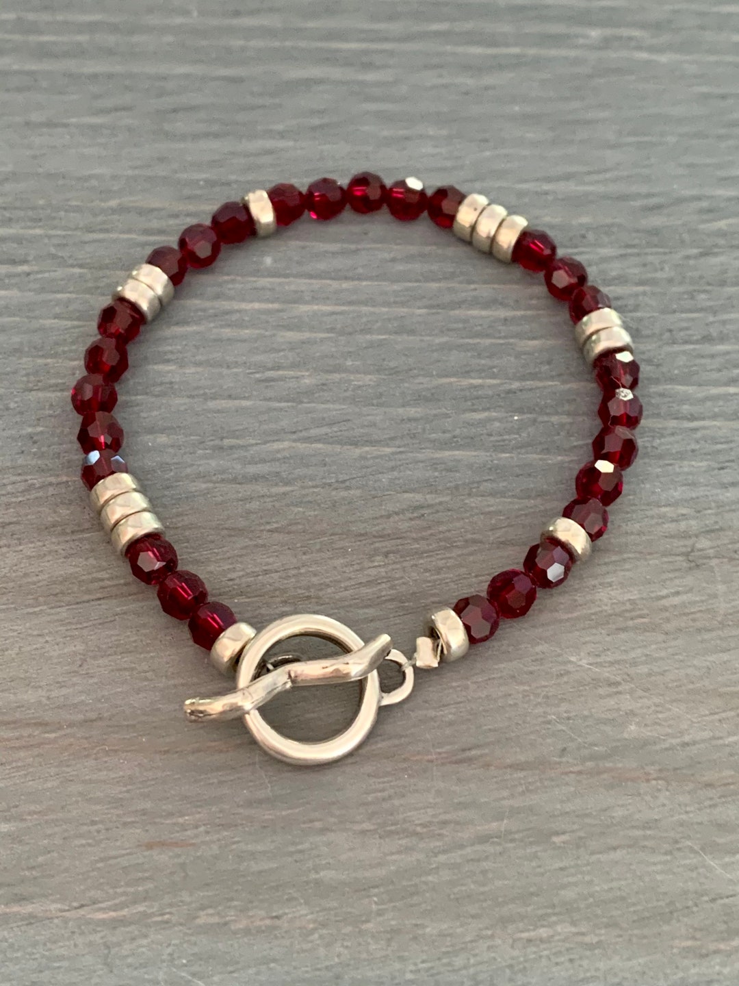 January Birthstone, Genuine Garnet Gemstone Beaded Bracelet W/sterling ...