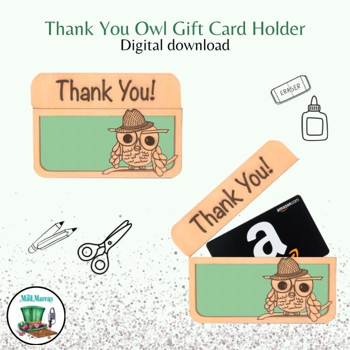 Gift Card Holder | Wise Owl | Teacher Appreciation |Graduation | Book Lover | SVG, PNG, DFX Laser Cu