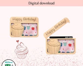 Cupcake Gift Card & Money Holder | SVG, PNG, DFX Laser Cut Digital File