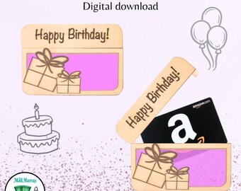 Porta tarjetas de regalo / Regalos de feliz cumpleaños / Archivo digital cortado con láser SVG, PNG y DFX