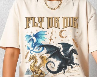 Maglietta Comfort Colors® Fly Or Die Dragon, maglietta Bookish Basgiath, Xaden Riorson, Dark Romantasy, regalo per lettori fantasy, maglietta Riders Quadrant