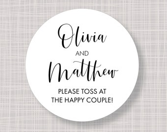 TOSS and CHEER wedding label stickers modern minimalist personalized round square white kraft paper wedding table confetti packets seals