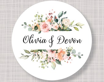 Round Custom Soft French Floral Bouquet Wedding Bridal Baby Shower Birthday Party Favor Stickers Labels