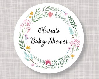 Round Custom Spring Wild Flowers Bridal Baby Shower Birthday Party Favor Stickers Labels