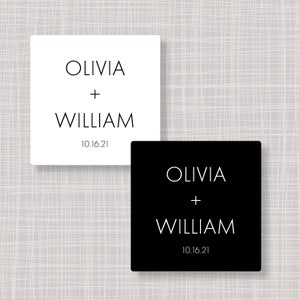 Custom Modern Name Black & White Thank You Wedding Favor Bridal Shower Birthday Stickers Labels 2" square
