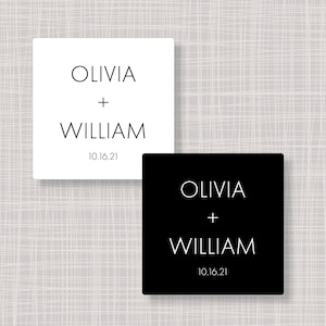 Custom Modern Name Black & White Thank You Wedding Favor Bridal Shower Birthday Stickers Labels 2" square