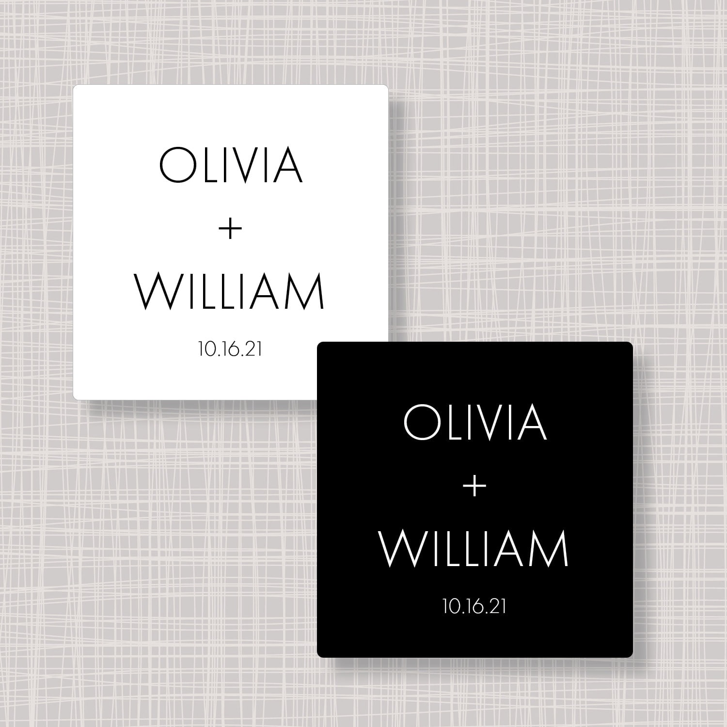 Custom Printed Modern Name Black & White Thank You Wedding Favor Bridal Shower Birthday Stickers Labels 2" square