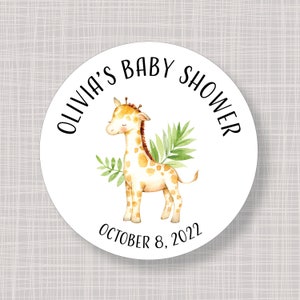 Round Baby Giraffe Jungle Animals Baby Shower Birthday Party Favor Stickers Labels