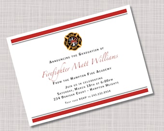 Custom Personalized Firefighter Fire Academy Graduation Party Invitations Announcements