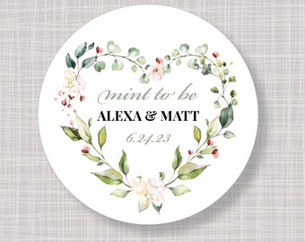 Round Custom Mint to Be French Floral Heart Wreath Wedding Bridal Shower Stickers Labels