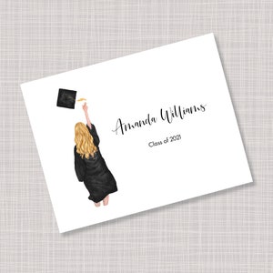 Personalized Fun Fashion Girls Graduation Thank You Note Cards -Hair Color Options