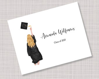 Custom Printed Fun Fashion Girls Graduation Thank You Note Cards -Hair Color Options