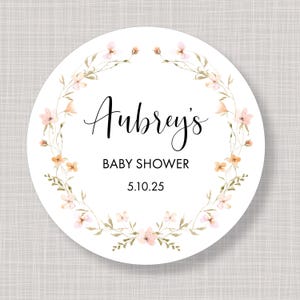 Round Custom Printed Soft Greenery Spring Summer Floral Baby Shower Stickers Labels