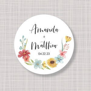 Round Custom Printed Spring Flowers Thank You Wedding Favor Bridal Shower Birthday Stickers Labels