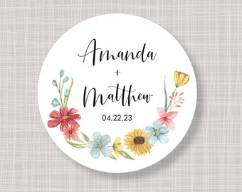 Round Custom Spring Flowers Thank You Wedding Favor Bridal Shower Birthday Stickers Labels