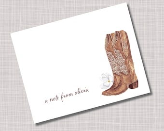 Custom Printed Western Cowboy Boots Flower Note Cards & Envelopes