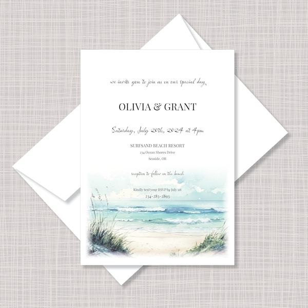 Custom Printed Casual Informal Wedding Birthday Invitations - Seaside Beach