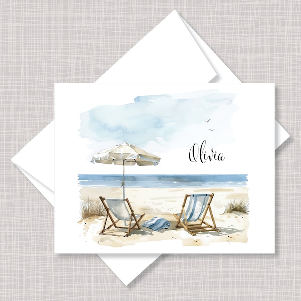 Custom Printed Day at the Beach & Sand Chairs Note Cards