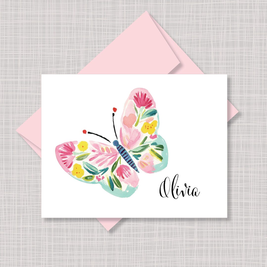 Custom Printed Floral Butterfly Note Cards & Envelopes - Etsy