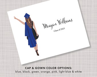 Custom Girls Graduation Thank You Note Cards - Multiple Color Options - Light & Dark Skin Tones