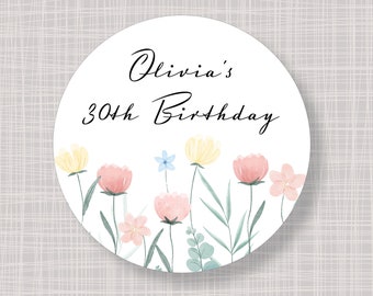 Round Custom Spring Tulip Flower Wedding Bridal Baby Shower Birthday Stickers Labels