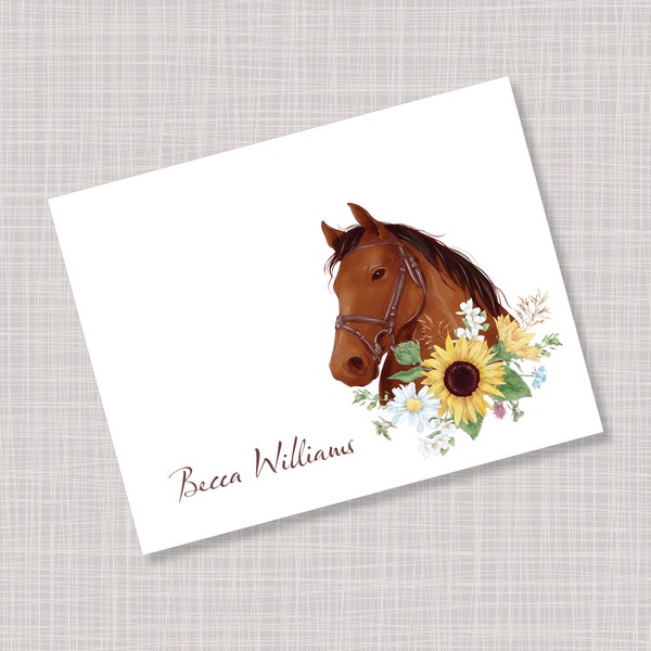 Custom Personalized Horse & Sunflower Note Cards