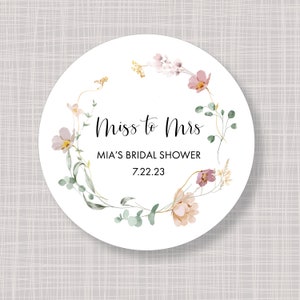 Round Custom French Floral Miss to Mrs Wedding Bridal Shower Stickers Labels