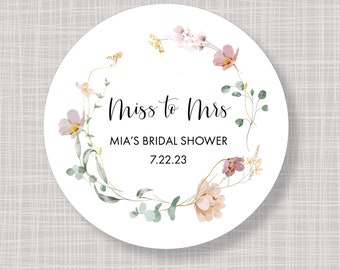 Round Custom French Floral Miss to Mrs Wedding Bridal Shower Stickers Labels