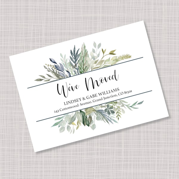 Custom Personalized Printed We've Moved Greenery Foliage Floral Moving Cards Postcards