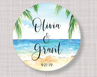 Round Tropical Beach Custom Thank You Wedding Favor Bridal Shower Birthday Stickers Labels