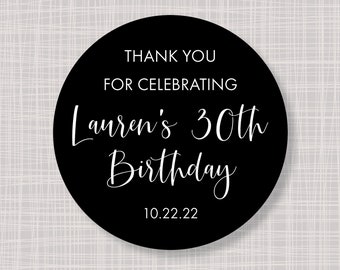 Round Custom Black BIRTHDAY Julietta Favor Stickers Labels