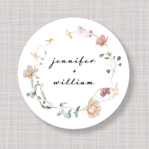 Round Custom Soft French Floral Flower Greenery Thank You Wedding Favor Bridal Shower Birthday Stickers Labels
